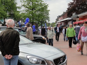 Besucher betrachten die ausgestellten Autos auf dem Tibarg