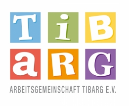 Das bunte Logo der AG Tibarg e.V., in dem jeder Buchstabe des Worts Tibarg in einem eigenen bunten Rahmen steht und darunter die Worte "Arbeitsgemeinschaft Tibarg e.V."