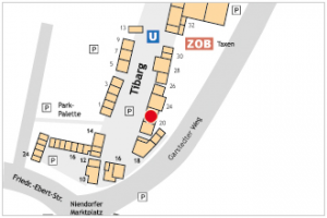 Auf dem Lageplan ist der Standort vom Friseur Ledermüller Team mit einem roten Kreis gekennzeichnet.
