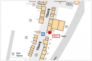 Auf dem Lageplan ist der Standort der Immobilien- und Hausverwaltung Richard E. Maier mit einem roten Kreis gekennzeichnet.