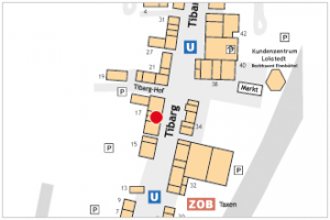 Auf dem Lageplan ist der Standort von Bonita mit einem roten Kreis gekennzeichnet.