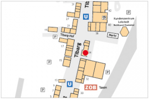 Lageplan des Tibarg mit Kennzeichnung der Lage von DER Deutsches Reisebüro in Hamburg Niendorf