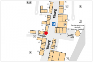 Auf dem Lageplan ist der Standort der Praxis von Dr. med. Jan Gronemeyer mit einem roten Kreis gekennzeichnet.