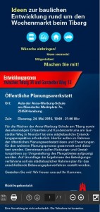 Das Plakat zum Entwicklungsprozess zwischen Tibarg 34 und Garstedter Weg 13