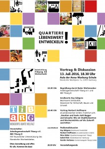 Die Abbildung zeigt den Flyer zur Tibarg Einladung "Quartiere lebenswert entwickeln!"